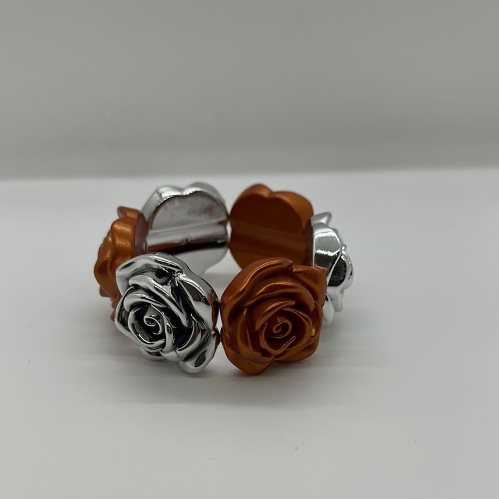 Silver and Orange Rose Bracelet